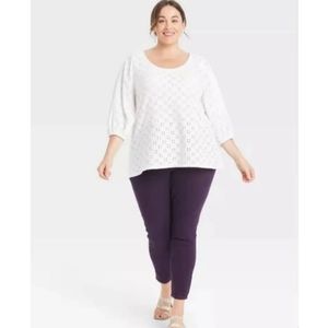 Ava & Liv White Eyelet Puff Sleeve Top Size 4X NWOT
